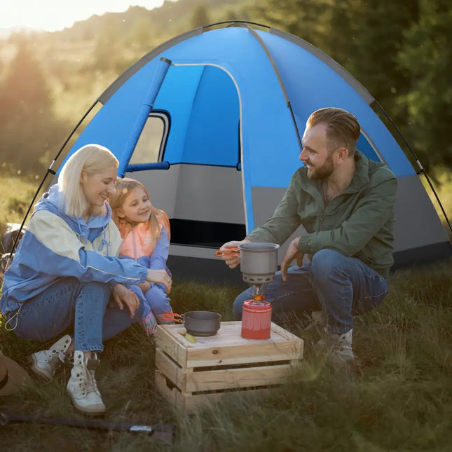 3 Person Outdoor Camping Tent with Removable Floor Mat for Camping Hiking Traveling-Blue - Blue - Tents
