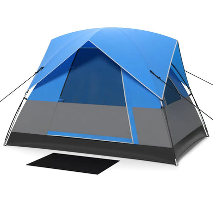 3 Person Outdoor Camping Tent with Removable Floor Mat for Camping Hiking Traveling-Blue - Blue - Tents