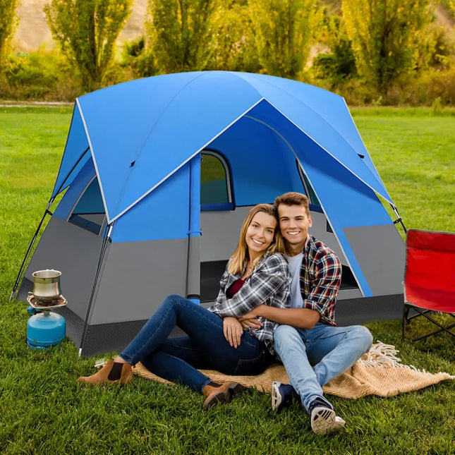 3 Person Outdoor Camping Tent with Removable Floor Mat for Camping Hiking Traveling-Blue - Blue - Tents