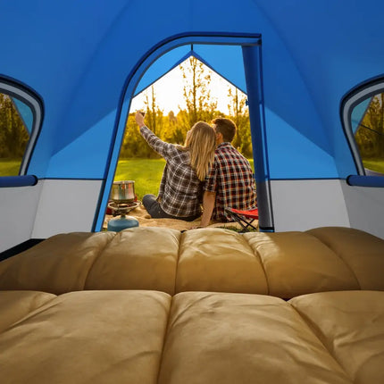 3 Person Outdoor Camping Tent with Removable Floor Mat for Camping Hiking Traveling-Blue - Blue - Tents