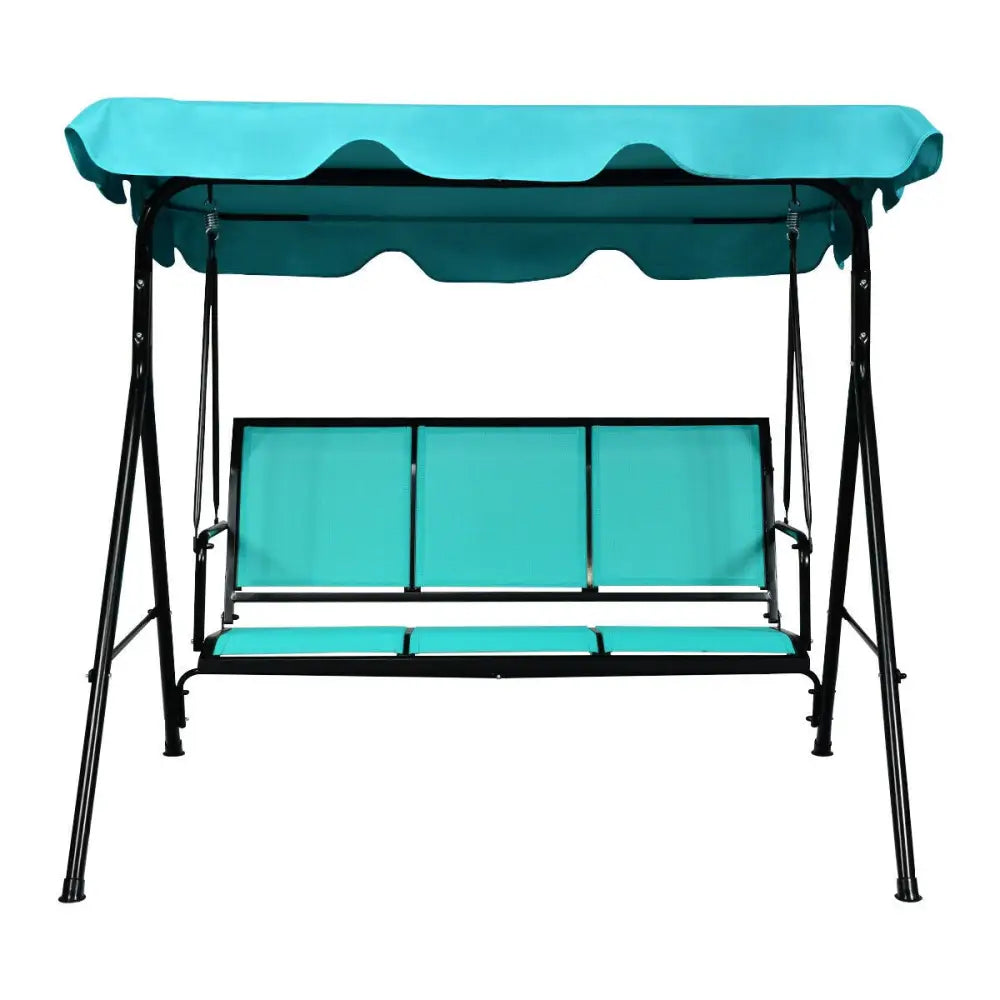 3 Person Patio Swing with Polyester Angle Adjustable Canopy and Steel Frame-Blue - Blue - Porch Swings