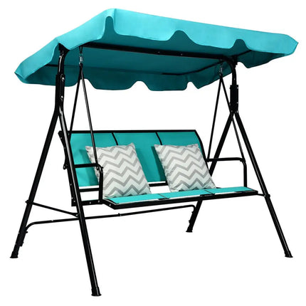 3 Person Patio Swing with Polyester Angle Adjustable Canopy and Steel Frame-Blue - Blue - Porch Swings