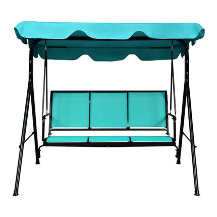 3 Person Patio Swing with Polyester Angle Adjustable Canopy and Steel Frame-Blue - Blue - Porch Swings