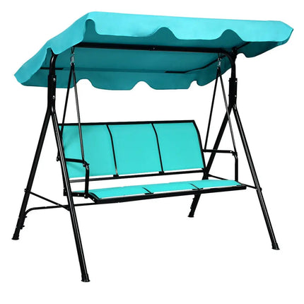 3 Person Patio Swing with Polyester Angle Adjustable Canopy and Steel Frame-Blue - Blue - Porch Swings