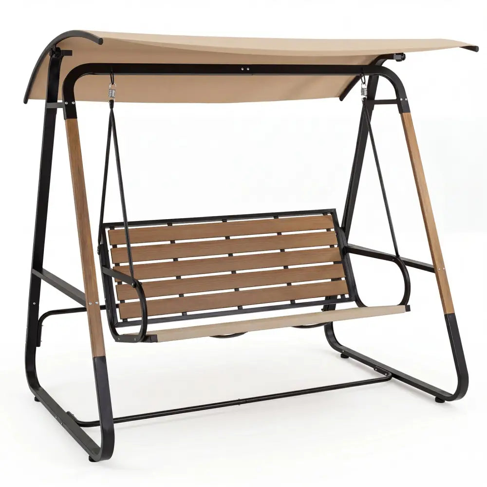3-Person Porch Swing Outdoor Swing with Adjustable Canopy-Beige - Beige - Porch Swings