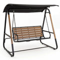 3-Person Porch Swing Outdoor Swing with Adjustable Canopy-Black - Black - Porch Swings