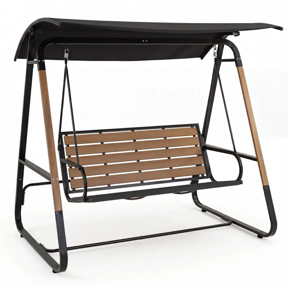 3-Person Porch Swing Outdoor Swing with Adjustable Canopy-Black - Black - Porch Swings