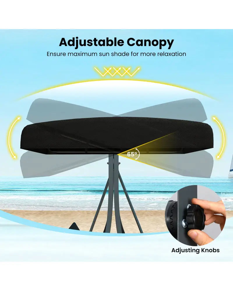 3-Person Porch Swing with Stand Outdoor Canopy Swing with Rattan Seat Back-Black - Black - Porch Swings
