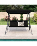 3-Person Porch Swing with Stand Outdoor Canopy Swing with Rattan Seat Back-Black - Black - Porch Swings