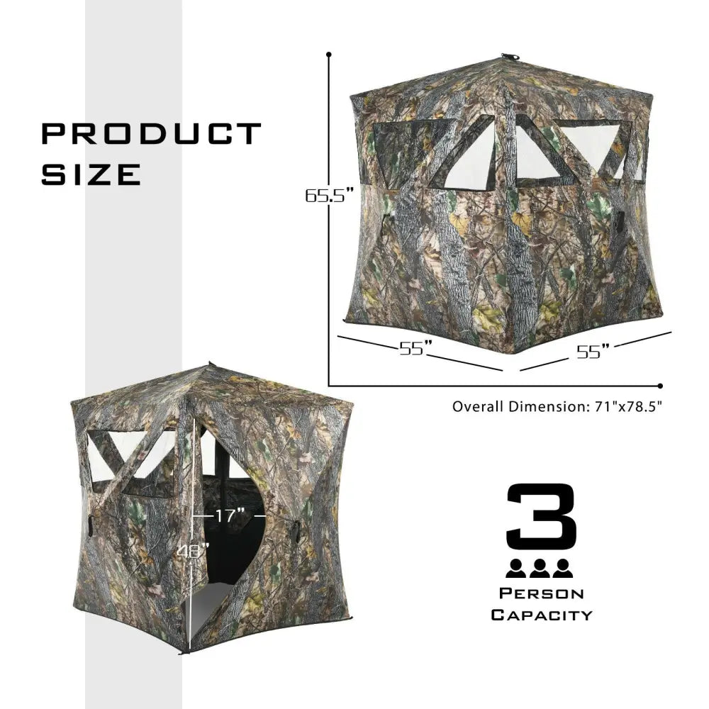 3 Person Portable Pop-Up Ground Hunting Blind with Tie-downs - Tents