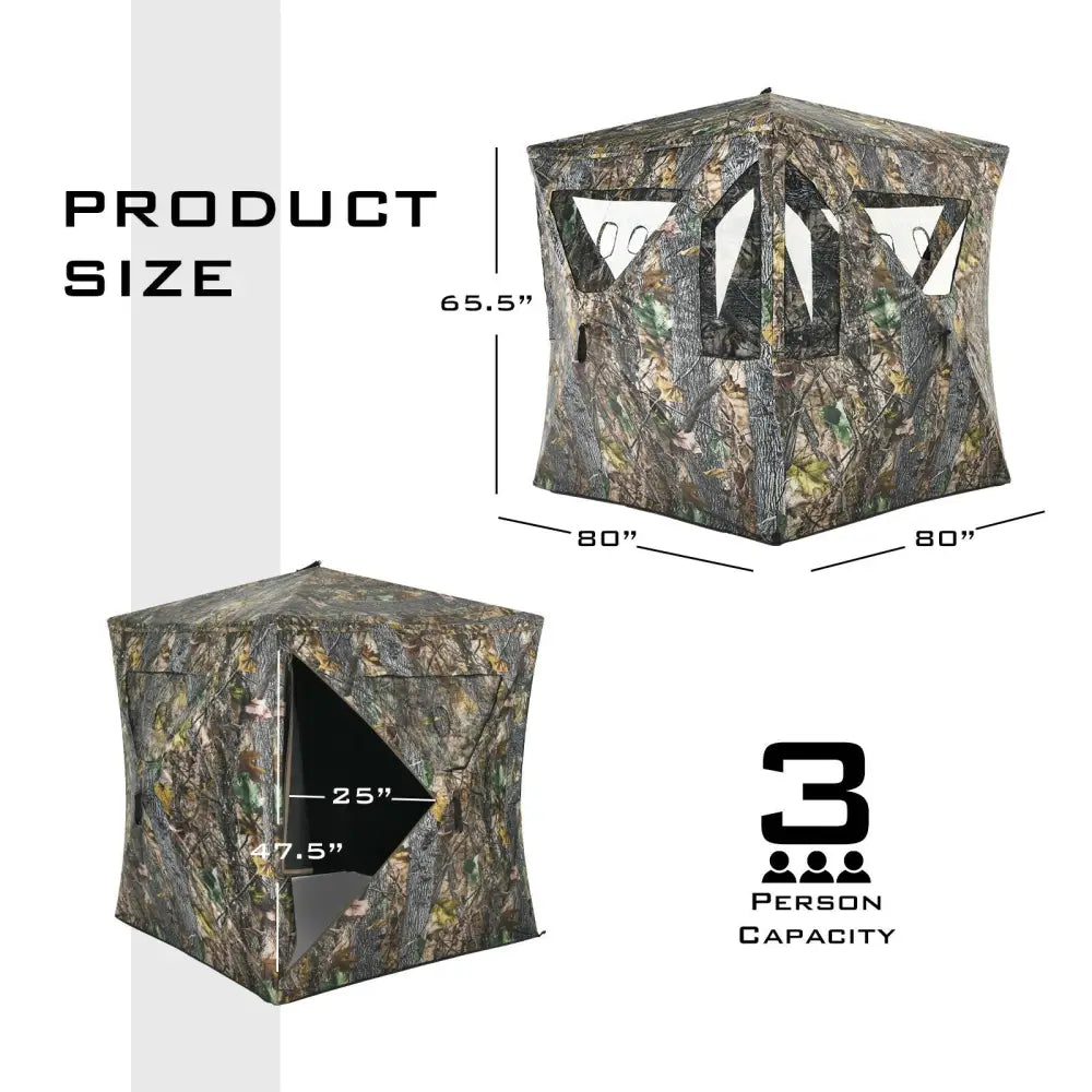3 Person Portable Pop-Up Ground Tent with Gun Ports and Carrying Bag - Camouflage - Tents