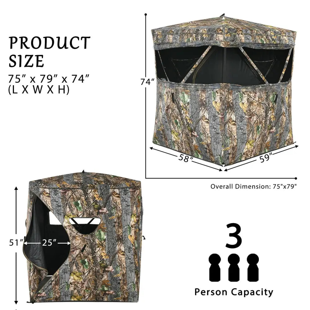 3 Person Portable Surround View Tent with Slide Mesh Window - Camouflage - Tents