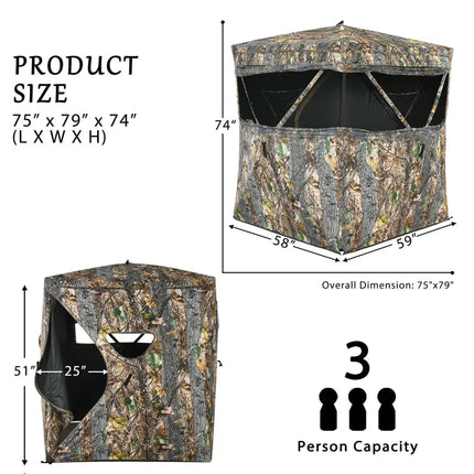 3 Person Portable Surround View Tent with Slide Mesh Window - Camouflage - Tents