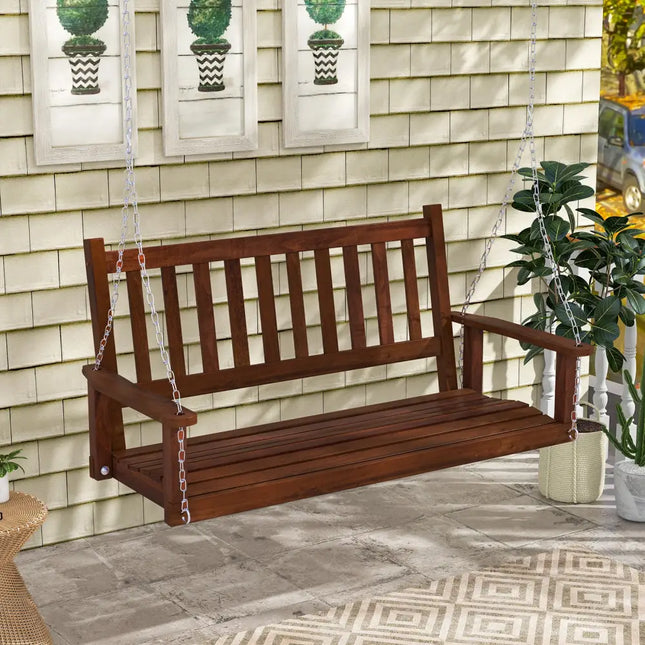 3-Person Wooden Outdoor Porch Swing with 800 lbs Weight Capacity-Brown - Brown - Porch Swings