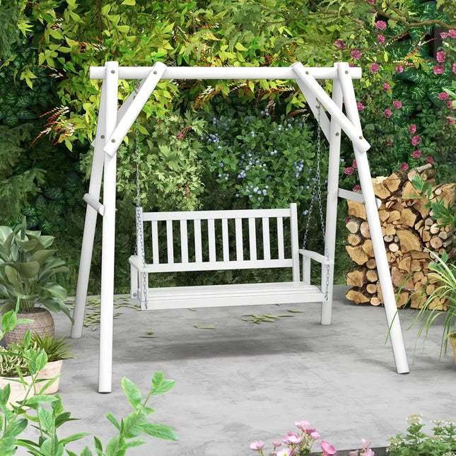 3-Person Wooden Outdoor Porch Swing with 800 lbs Weight Capacity-White - White - Porch Swings
