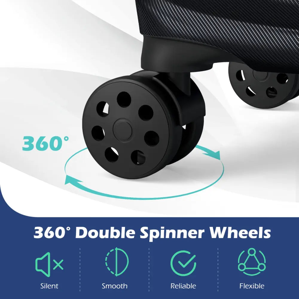 3-Piece 20/24/28 Inch Lightweight Hardside Luggage Set with 8-Spinner Wheels-Black - Black - Kids Luggage