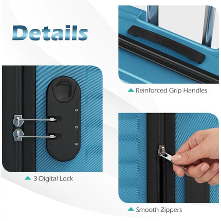 3 - Piece 20/24/28 Inch Lightweight Hardside Luggage Set with 8 - Spinner Wheels - Blue - Oasis Home Essentials