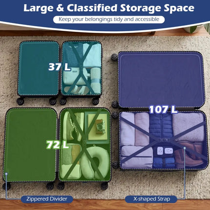 3 - Piece 20/24/28 Inch Lightweight Hardside Luggage Set with 8 - Spinner Wheels - Navy - Oasis Home Essentials