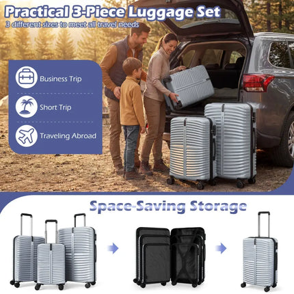 3 - Piece 20/24/28 Inch Lightweight Hardside Luggage Set with 8 - Spinner Wheels - Gray - Oasis Home Essentials