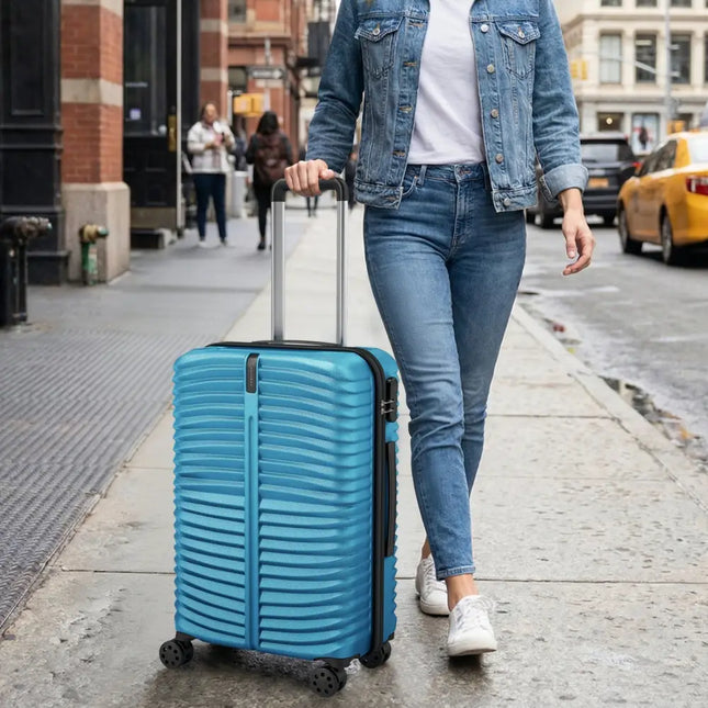 3 - Piece 20/24/28 Inch Lightweight Hardside Luggage Set with 8 - Spinner Wheels - Blue - Oasis Home Essentials