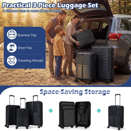 3 - Piece 20/24/28 Inch Lightweight Hardside Luggage Set with 8 - Spinner Wheels - Black - Oasis Home Essentials