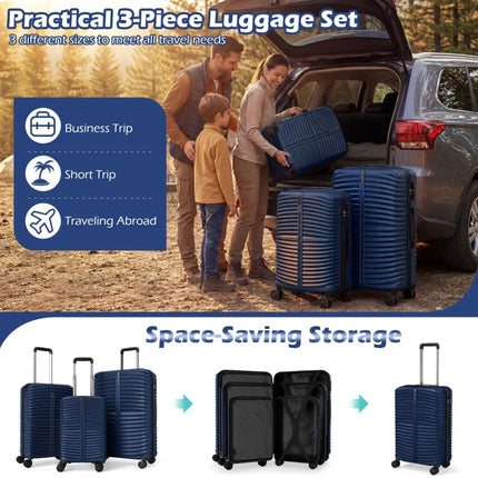 3 - Piece 20/24/28 Inch Lightweight Hardside Luggage Set with 8 - Spinner Wheels - Navy - Oasis Home Essentials