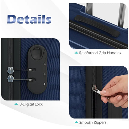 3 - Piece 20/24/28 Inch Lightweight Hardside Luggage Set with 8 - Spinner Wheels - Navy - Oasis Home Essentials