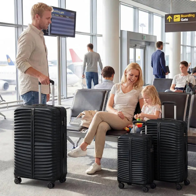 3 - Piece 20/24/28 Inch Lightweight Hardside Luggage Set with 8 - Spinner Wheels - Black - Oasis Home Essentials