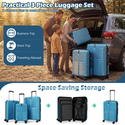 3 - Piece 20/24/28 Inch Lightweight Hardside Luggage Set with 8 - Spinner Wheels - Blue - Oasis Home Essentials