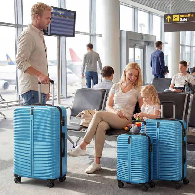 3 - Piece 20/24/28 Inch Lightweight Hardside Luggage Set with 8 - Spinner Wheels - Blue - Oasis Home Essentials
