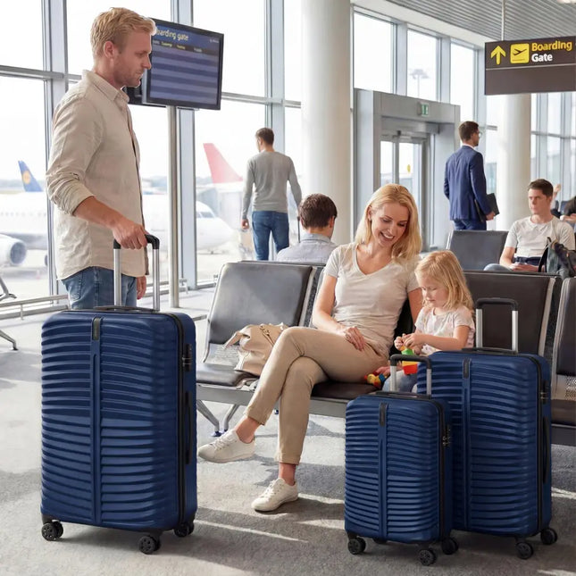 3 - Piece 20/24/28 Inch Lightweight Hardside Luggage Set with 8 - Spinner Wheels - Navy - Oasis Home Essentials