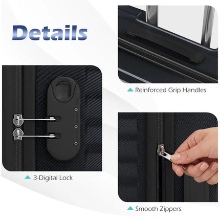 3 - Piece 20/24/28 Inch Lightweight Hardside Luggage Set with 8 - Spinner Wheels - Black - Oasis Home Essentials