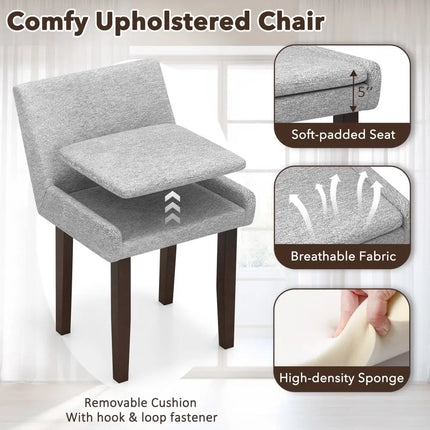 3-Piece Accent Table and Chair Set for Kitchen and Living Room-Brown & Gray Costway