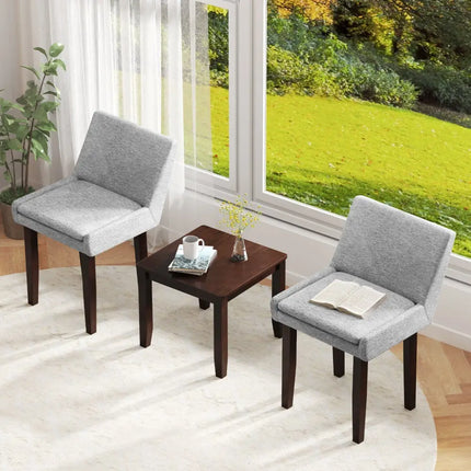 3-Piece Accent Table and Chair Set for Kitchen and Living Room-Brown & Gray Costway