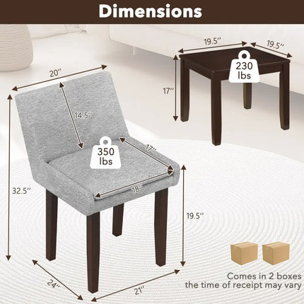 3-Piece Accent Table and Chair Set for Kitchen and Living Room-Brown & Gray Costway