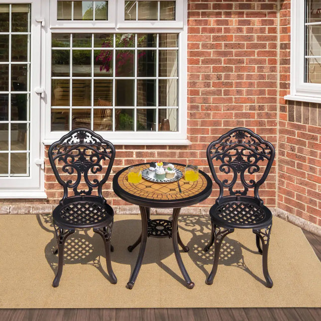 3-Piece All-Weather Cast Aluminum Patio Bistro Set-Copper - Copper - Patio Conversation Sets