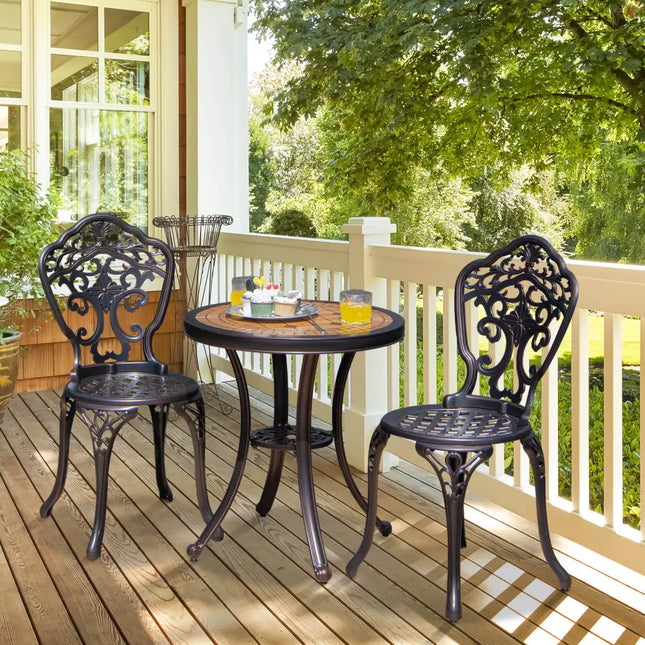 3-Piece All-Weather Cast Aluminum Patio Bistro Set-Copper - Copper - Patio Conversation Sets