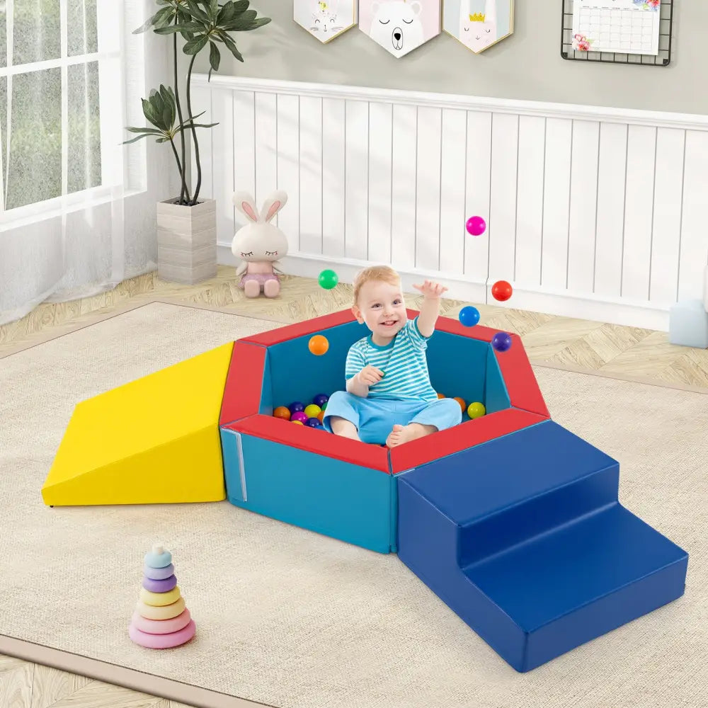 3-Piece Baby Foam Climbing Blocks Climb and Crawl Set with 100 Ocean Balls-Yellow - Yellow - Climbers & Slides
