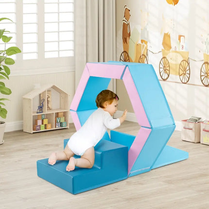 3 - Piece Baby Foam Climbing Blocks Climb and Crawl Set with 100 Ocean Balls - Blue - Oasis Home Essentials