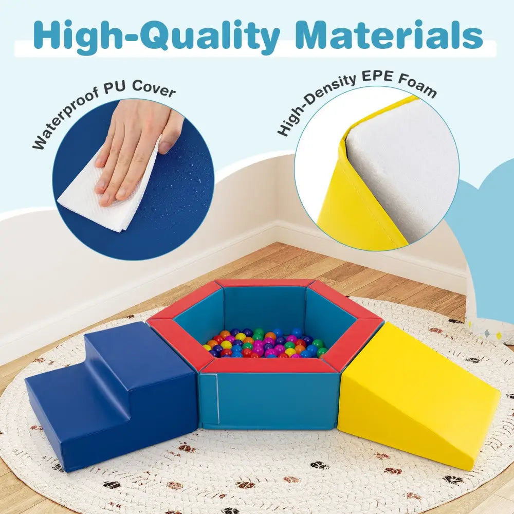 3-Piece Baby Foam Climbing Blocks Climb and Crawl Set with 100 Ocean Balls-Yellow - Yellow - Climbers & Slides