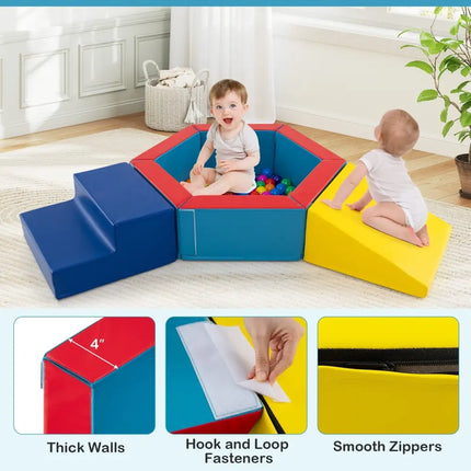 3 - Piece Baby Foam Climbing Blocks Climb and Crawl Set with 100 Ocean Balls - Yellow - Oasis Home Essentials