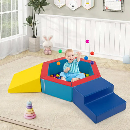 3 - Piece Baby Foam Climbing Blocks Climb and Crawl Set with 100 Ocean Balls - Yellow - Oasis Home Essentials
