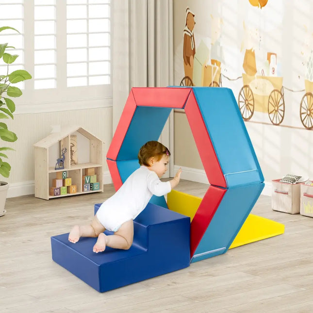3 - Piece Baby Foam Climbing Blocks Climb and Crawl Set with 100 Ocean Balls - Yellow - Oasis Home Essentials
