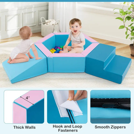 3 - Piece Baby Foam Climbing Blocks Climb and Crawl Set with 100 Ocean Balls - Blue - Oasis Home Essentials
