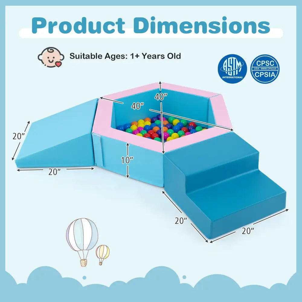 3-Piece Baby Foam Climbing Blocks Climb and Crawl Set with 100 Ocean Balls-Blue - Blue - Climbers & Slides