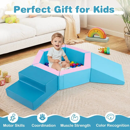 3 - Piece Baby Foam Climbing Blocks Climb and Crawl Set with 100 Ocean Balls - Blue - Oasis Home Essentials