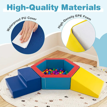 3 - Piece Baby Foam Climbing Blocks Climb and Crawl Set with 100 Ocean Balls - Yellow - Oasis Home Essentials