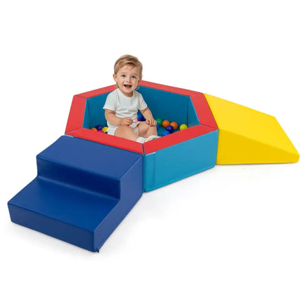 3 - Piece Baby Foam Climbing Blocks Climb and Crawl Set with 100 Ocean Balls - Yellow - Oasis Home Essentials