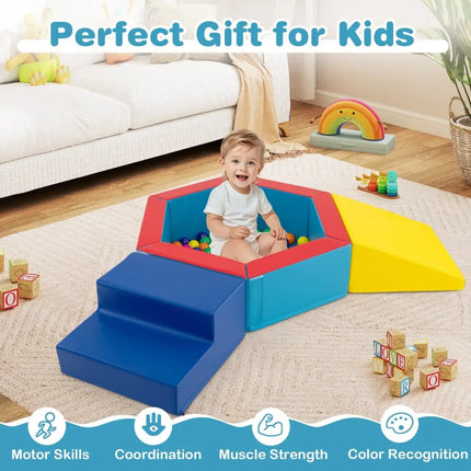 3 - Piece Baby Foam Climbing Blocks Climb and Crawl Set with 100 Ocean Balls - Yellow - Oasis Home Essentials