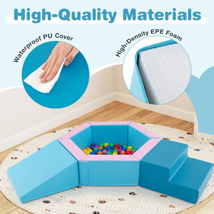 3 - Piece Baby Foam Climbing Blocks Climb and Crawl Set with 100 Ocean Balls - Blue - Oasis Home Essentials